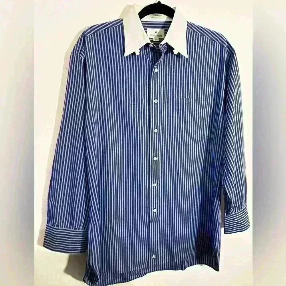 Nordstrom 100% Long Staple Cotton Italian Broadcloth Dress Shirt Size 15-32 - Picture 3 of 4